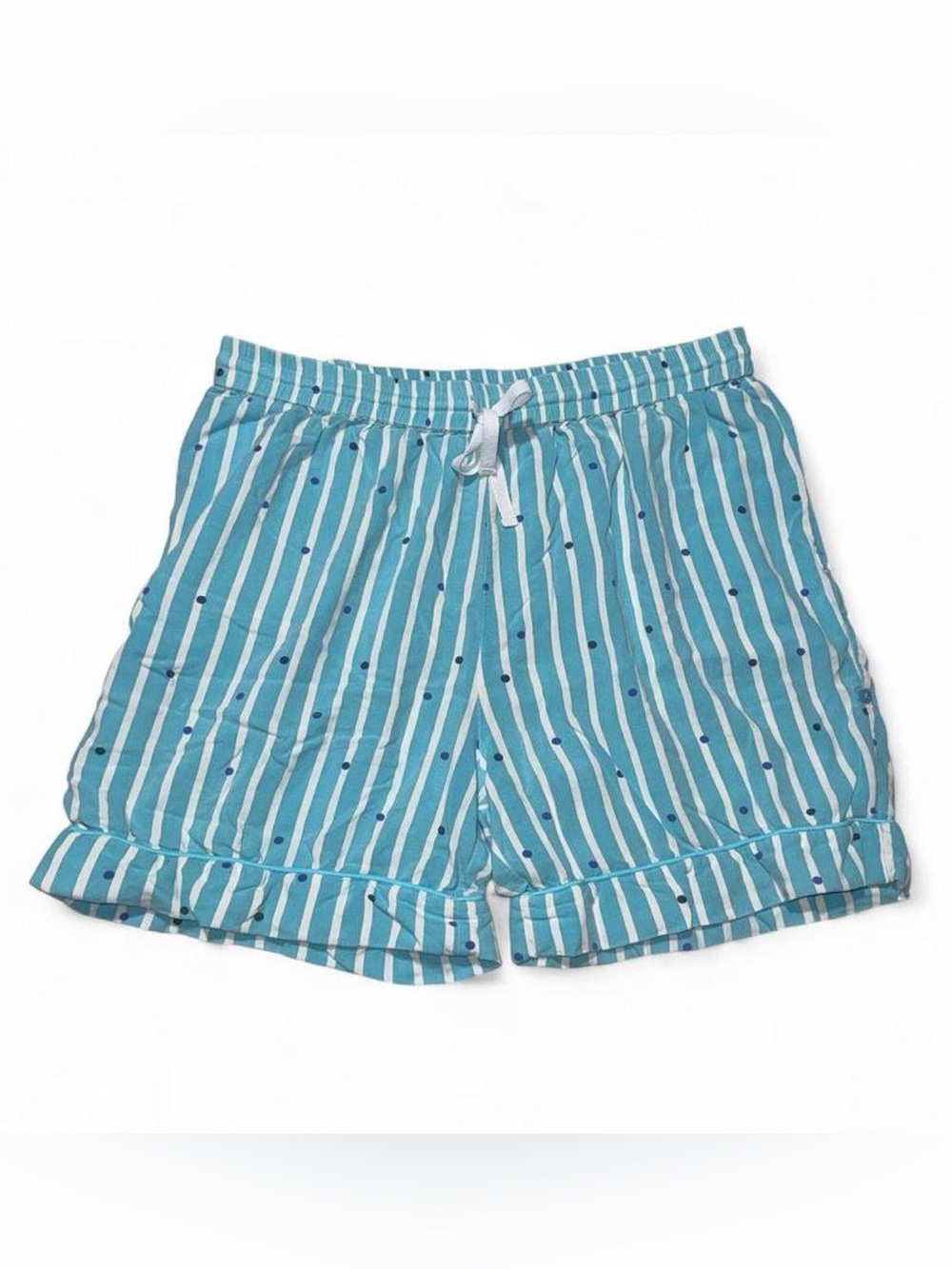 Women’s Light Blue Striped Pajama Shorts with Drawstring